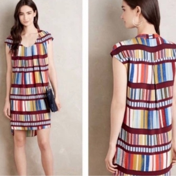 Anthropologie Maeve Au Revoir Library Shift Dress Cap Sleeve Scoop Neck Size 4 - Picture 2 of 10